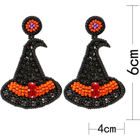 Halloween Earrings Ghost Face Earrings Witch Magic Hat Earrings - Picture 2 of 7